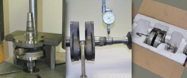 Gepresste Kurbelwellen lassen sich durch Austausch des Pleuelsatzes effektiv reparieren. Wichtig ist das genaue Ausrichten der Kurbelwangen. Wellen, die per Post an den Auftraggeber zur�ckgesand werden, m�ssen sorgf�ltig verpackt sein.