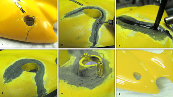 Viele thermoplastische Kunststoffe lassen sich gut schweissen. Zusatzwerkstoff und Temperatur sind wichtig. Die Nahtstelle wird ausgefr�st, geschwei�t, gegl�ttet und gegegeschwei�t. Bei richtiger Anwendung gleicht die Festigkeit  dem Originalzustand.